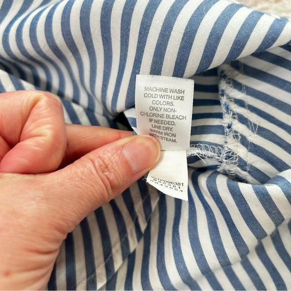 J Jill Blue White Striped Button Down Shirt Roll Tab Sleeves Size Medium Office - Picture 6 of 13